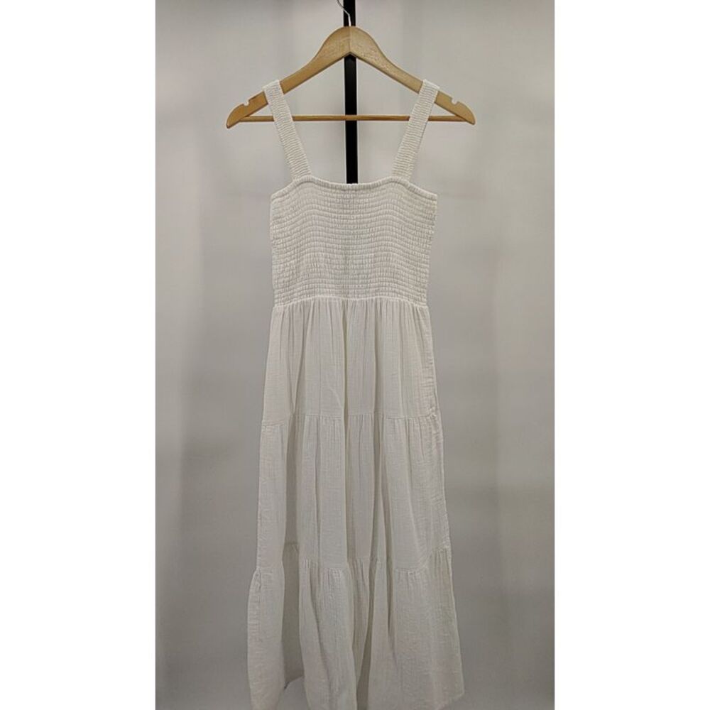 Quince Womens 100% Organic Cotton Gauze Smocked Sleeveless Maxi Dress White XS - Picture 2 of 2
